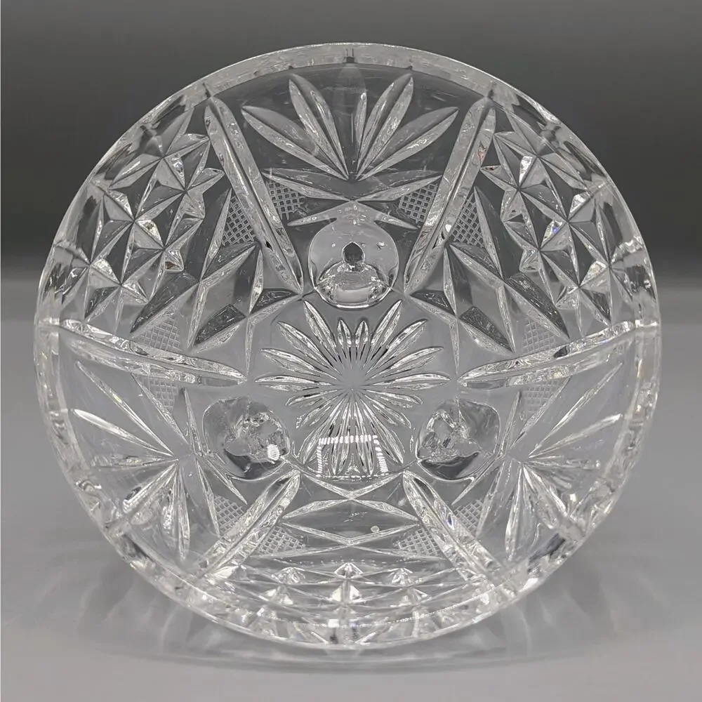 Vintage Cut Crystal Covered Candy Dish 3 Footed Lidded Bowl Pinwheel Starburst